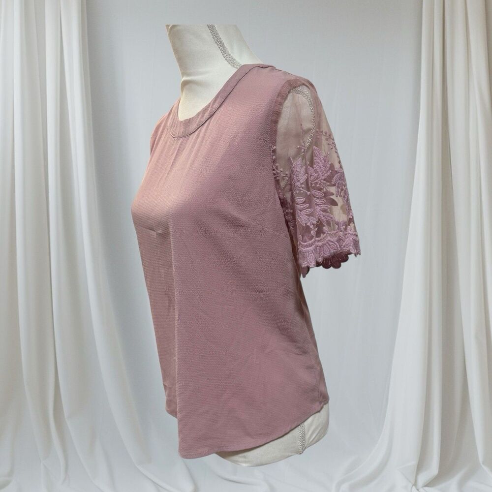 Lulus Lisa Marie Mauve embroidered sleeve blouse Size‎ Small - Picture 6 of 9